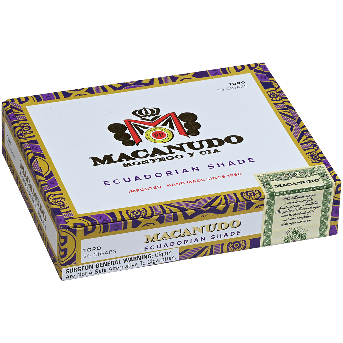 MACANUDO ECUADORIAN SHADE TORO BOX PRESSED 20 CT. BOX 6X50