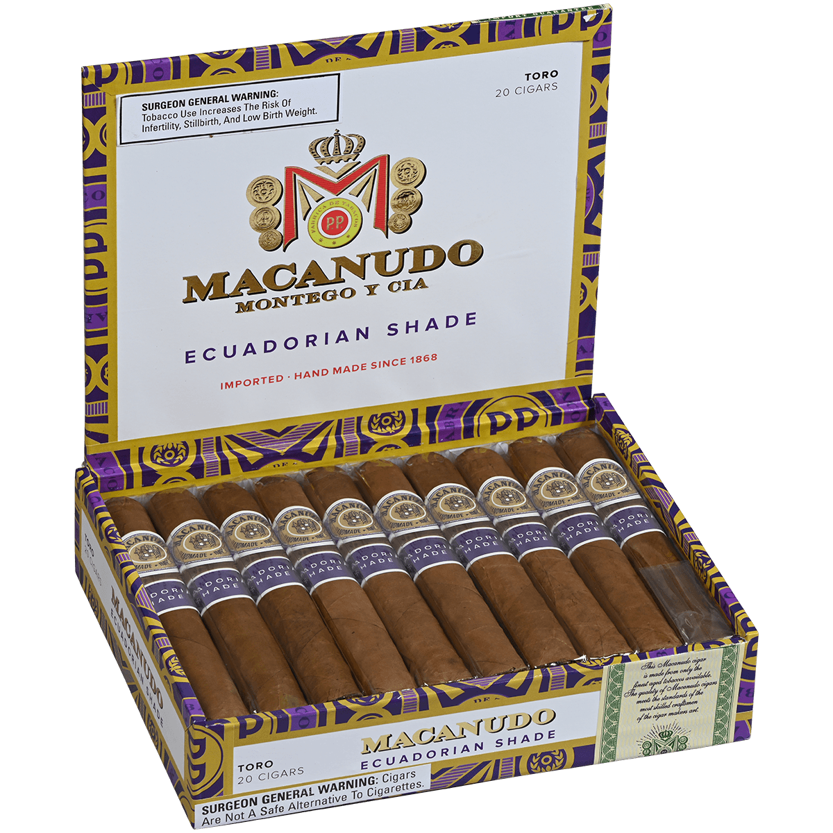 MACANUDO ECUADORIAN SHADE TORO BOX PRESSED 20 CT. BOX 6X50