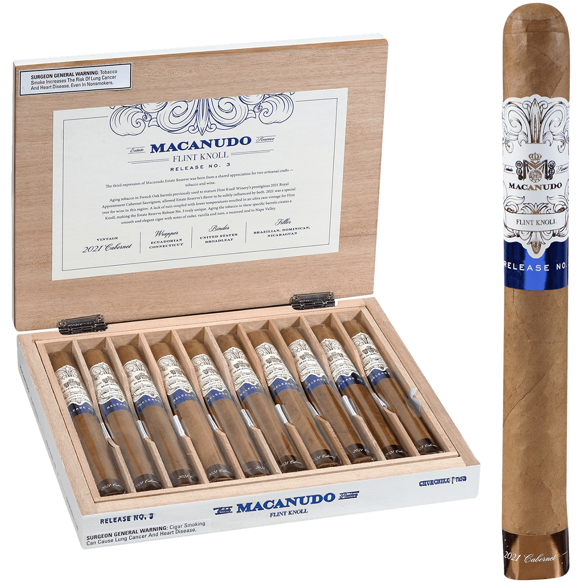 Limited Edition Macanudo Estate Reserve Flint Knoll No. 3 Churchill 10 Ct. Box 7.00X52