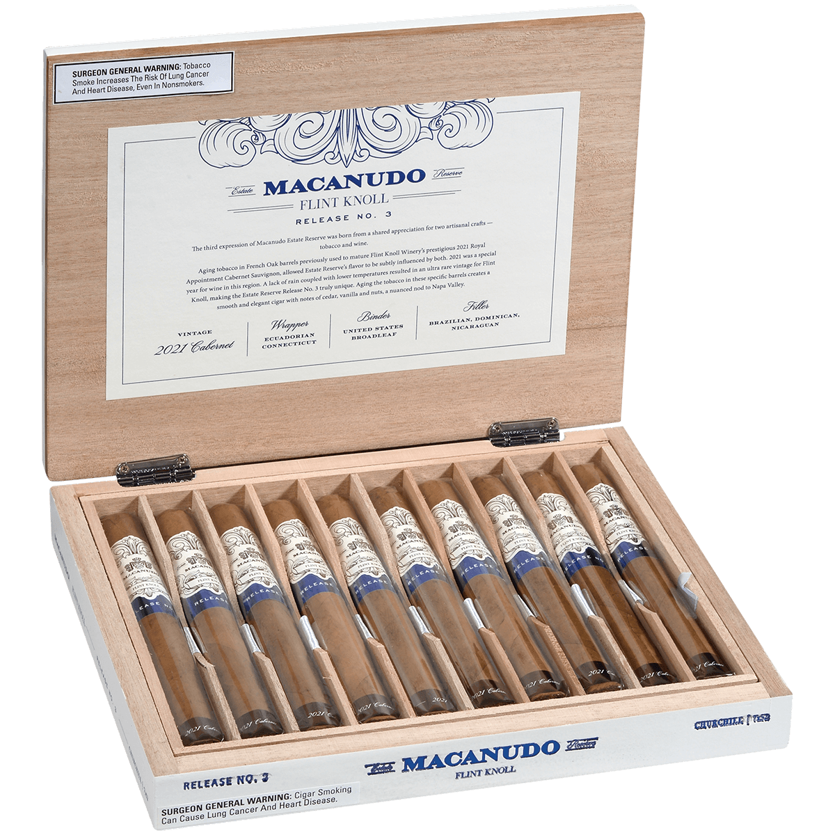 Limited Edition Macanudo Estate Reserve Flint Knoll No. 3 Churchill 10 Ct. Box 7.00X52