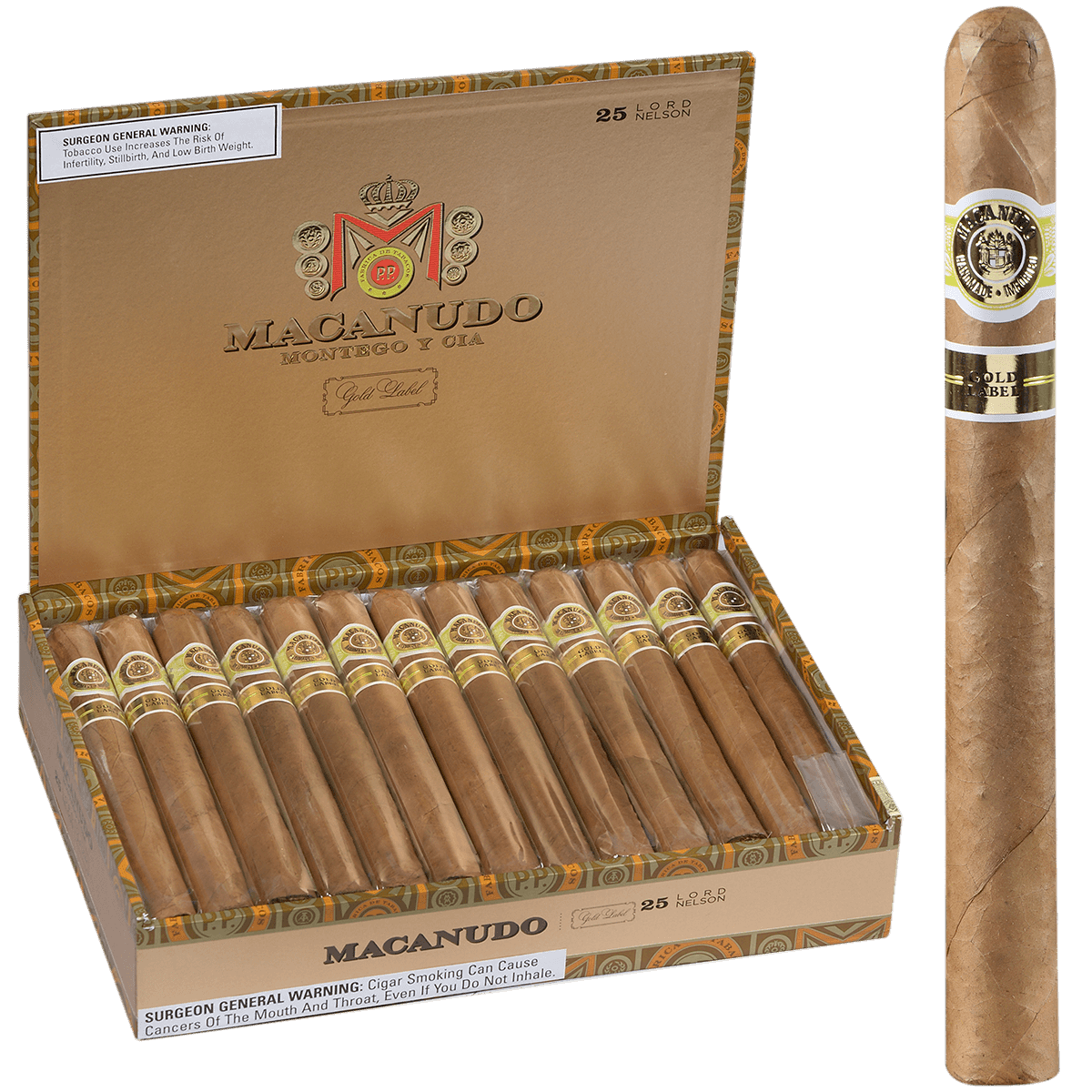 Macanudo Gold Label Lord Nelson 25 Ct. Box 7.00X49