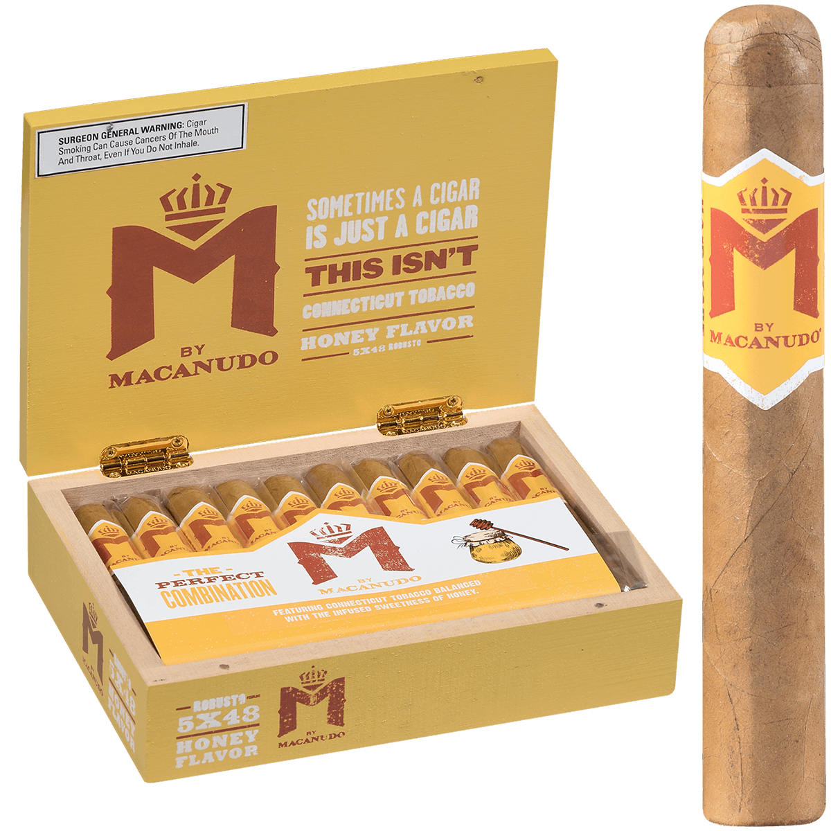 M By Macanudo Honey Robusto 20 Ct. Box 5.00X48
