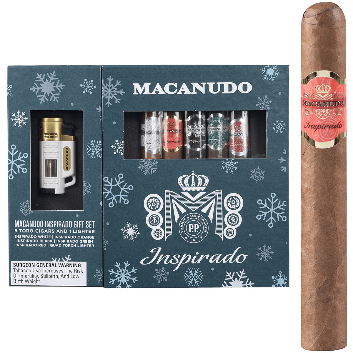 Holiday Sampler Macanudo Inspirado Toro With Lighter Gift Set 5 Ct Box.