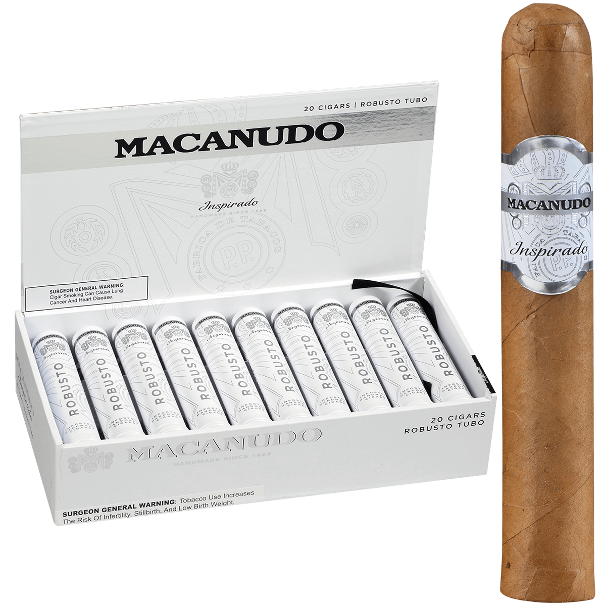 Macanudo Inspirado White Tubo 20 Ct. Box 5.00X50