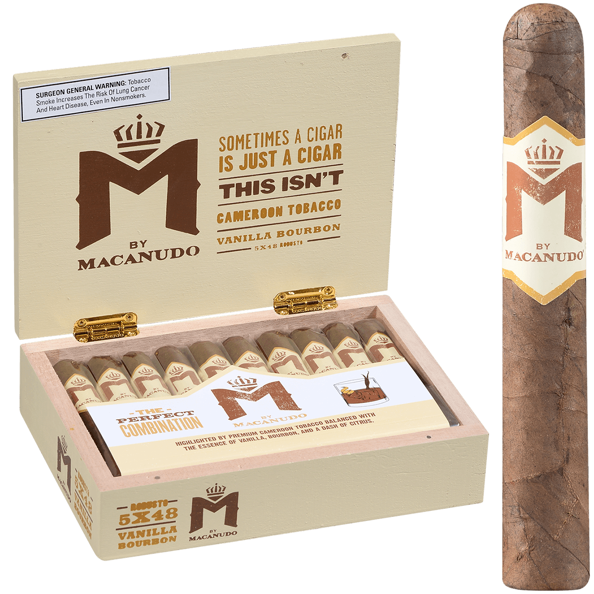 M By Macanudo Vanilla Bourbon Robusto 20 Ct. Box 5.00X48