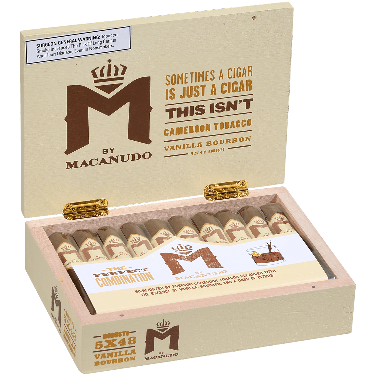 M By Macanudo Vanilla Bourbon Robusto 20 Ct. Box 5.00X48