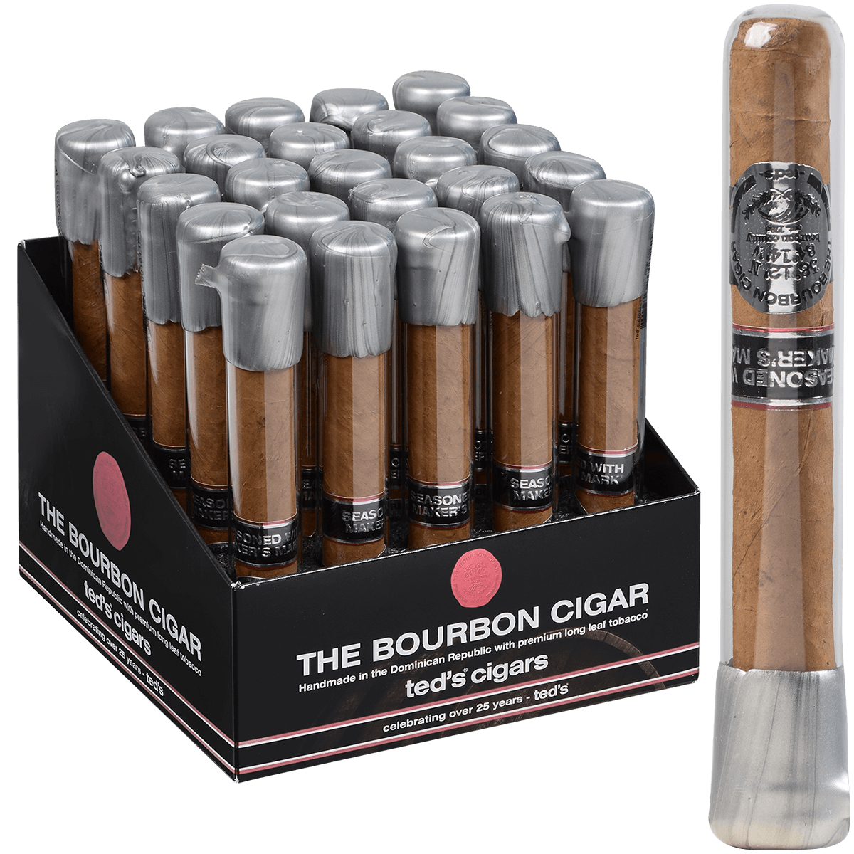 The Bourbon Cigar By Teds 10Th Anniversary Glass Tubes 25 Ct. Box 6.00X50