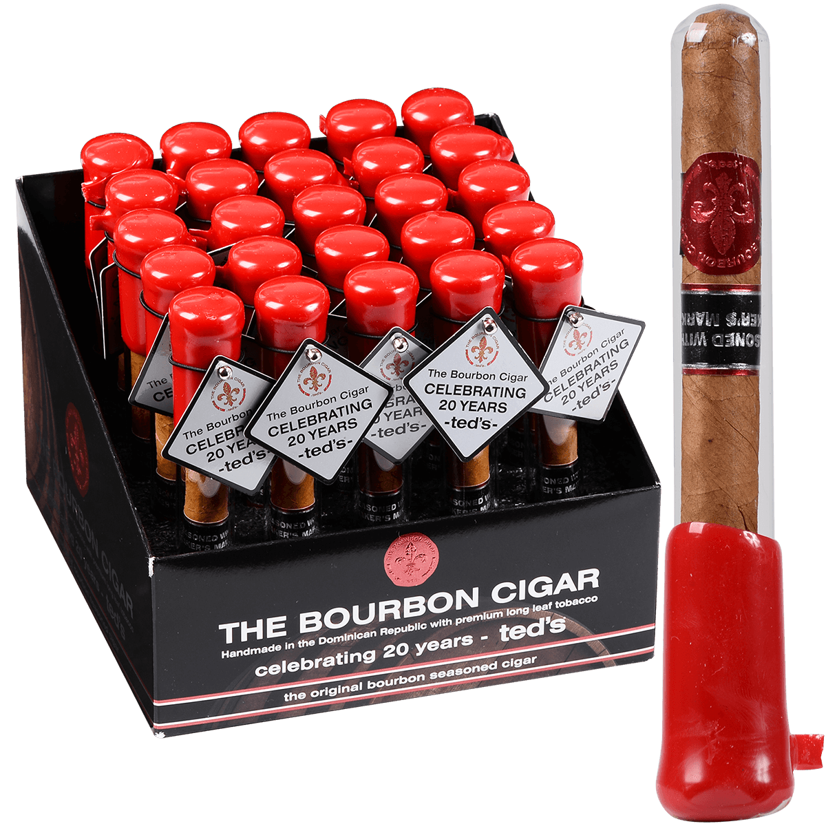The Bourbon Cigar By Teds 538 Glass Tubes 25 Ct. Box 5.00X38