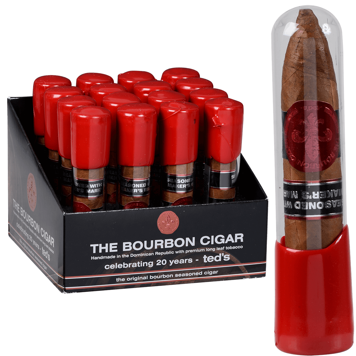 The Bourbon Cigar By Ted'S 562 Glass Tubes 16 Ct. Box 5.00X62