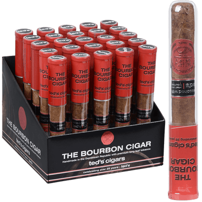 The Bourbon Cigar By Teds 650 Glass Tubes 25 Ct. Box 6.00X50