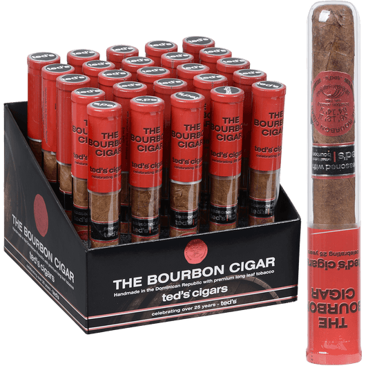 The Bourbon Cigar By Teds 650 Glass Tubes 25 Ct. Box 6.00X50