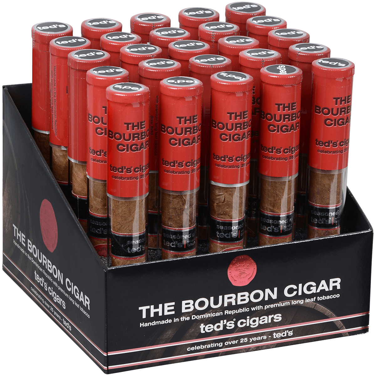 The Bourbon Cigar By Teds 650 Glass Tubes 25 Ct. Box 6.00X50