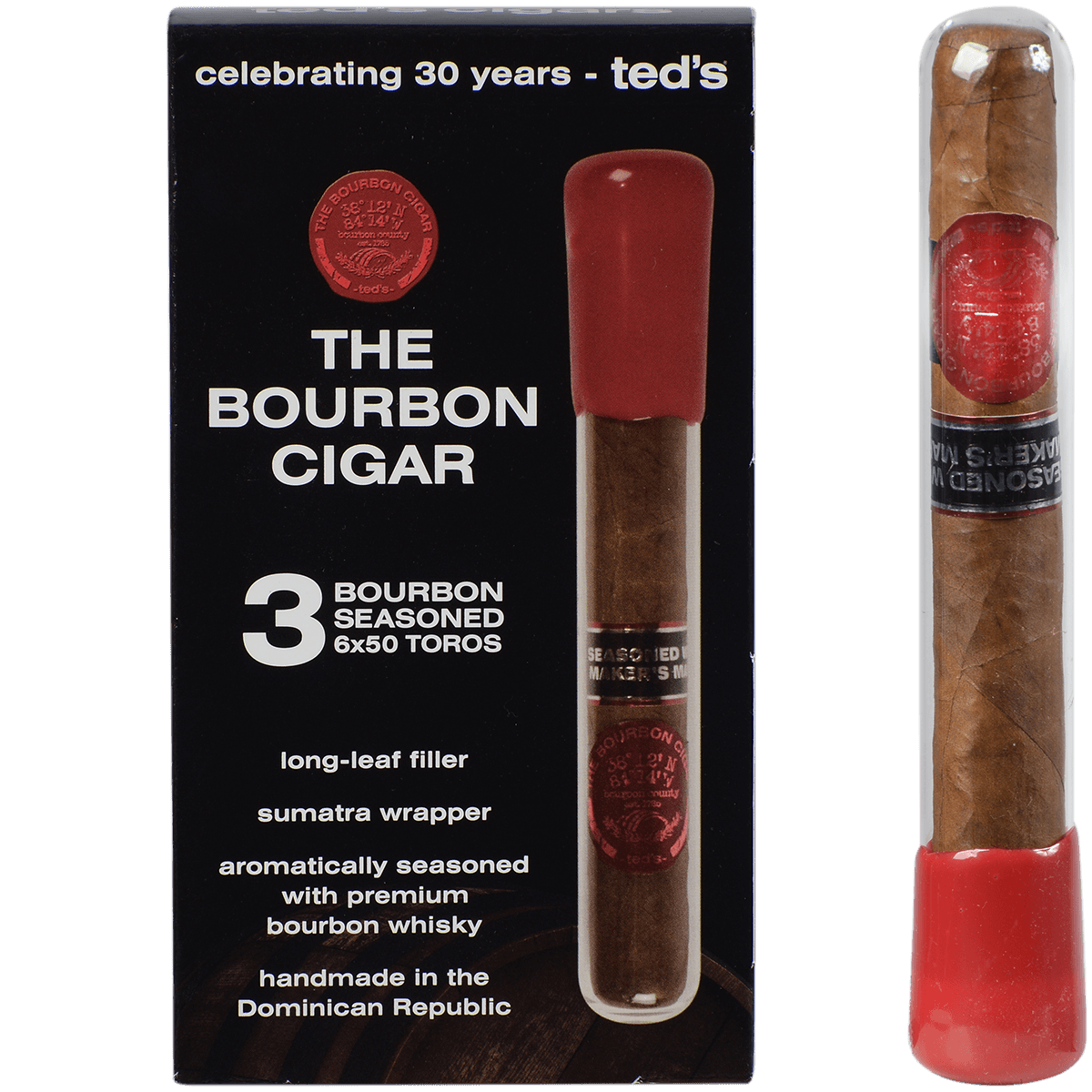 The Bourbon Cigar By Ted'S 650 Glass Tubes 3 Ct. Box 6.00X50