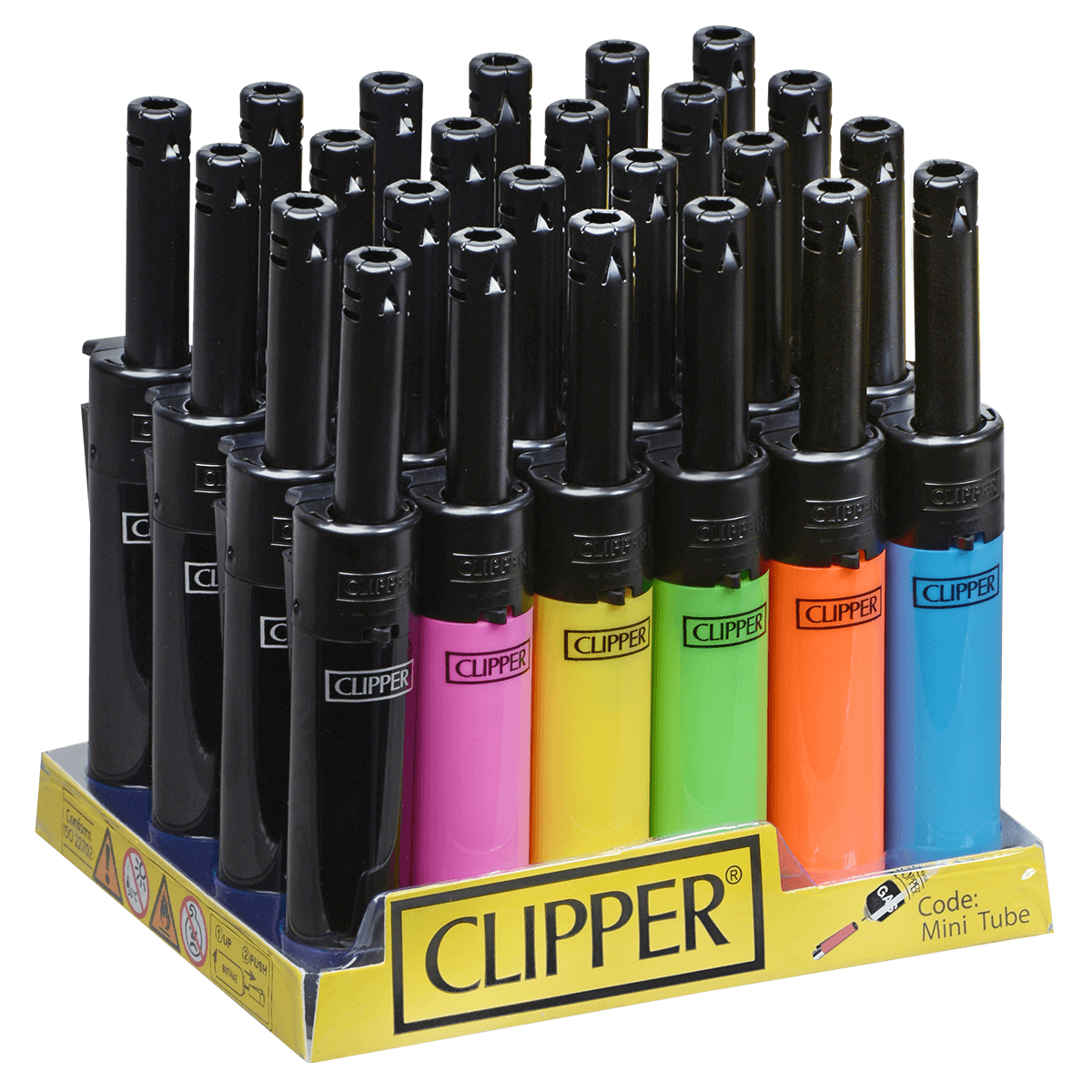 Clipper Mini Tubelighter Assorted Colors 24 Ct Tray