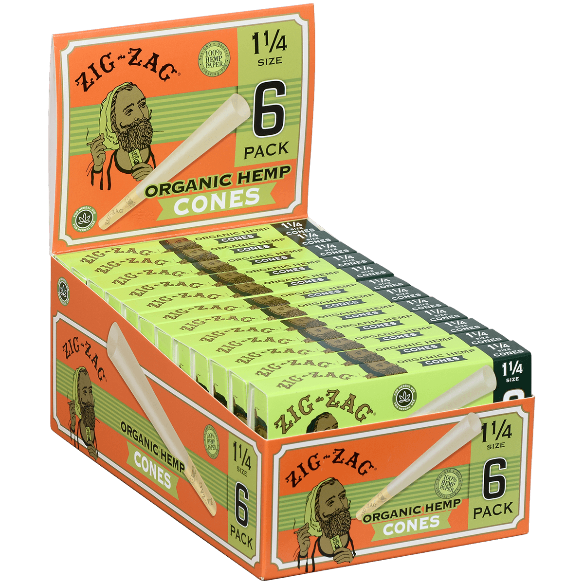 Zig-Zag Paper Cones Organic Hemp 1-1/4 Size 6 Pack 24 Ct.