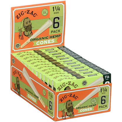 Zig-Zag Paper Cones Organic Hemp 1-1/4 Size 6 Pack 24 Ct.
