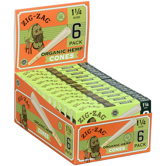 Zig-Zag Paper Cones Organic Hemp 1-1/4 Size 6 Pack 24 Ct.