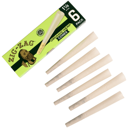 Zig-Zag Paper Cones Organic Hemp 1-1/4 Size 6 Pack 24 Ct.