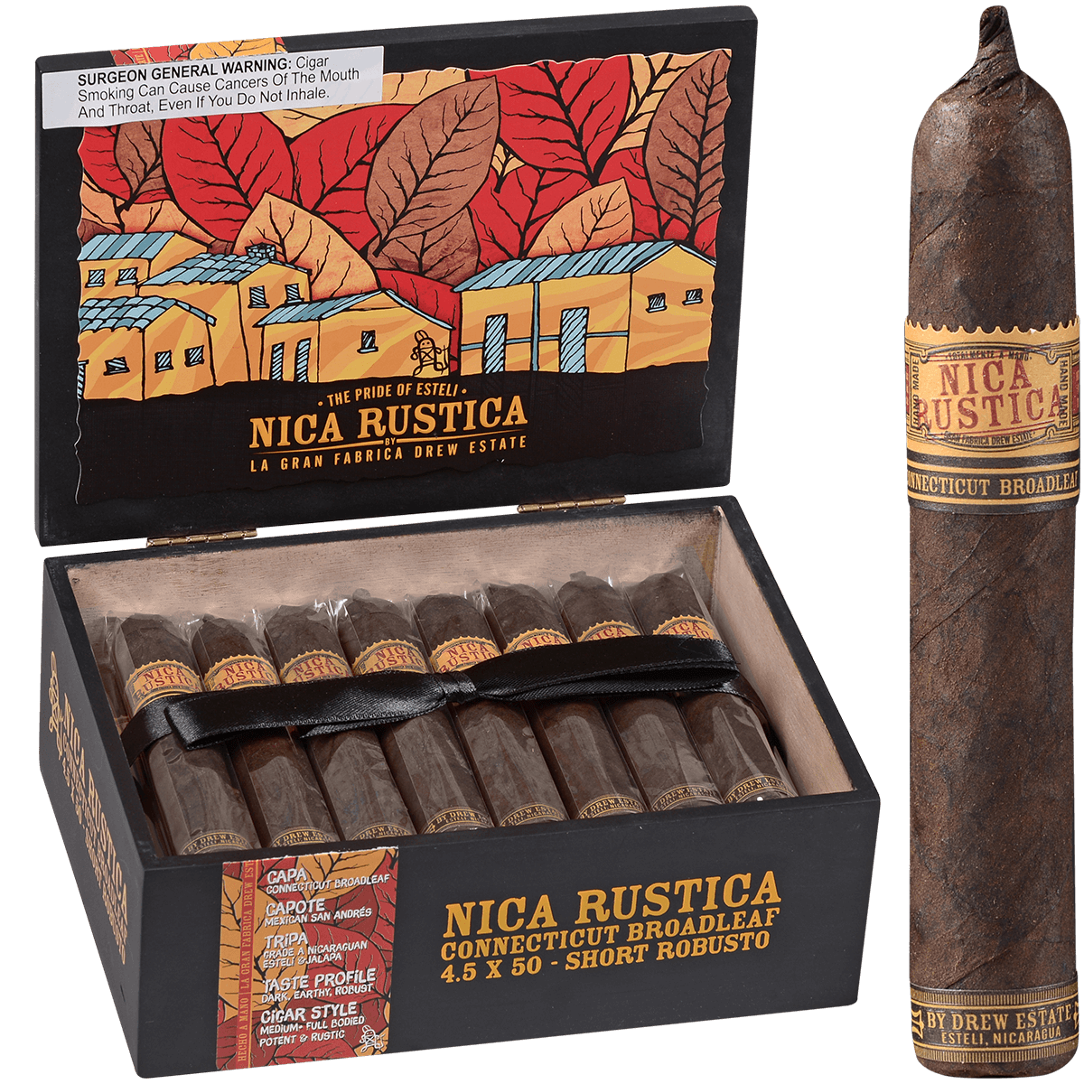Nica Rustica Broadleaf Short Robusto 25 Ct Box 4.50X50
