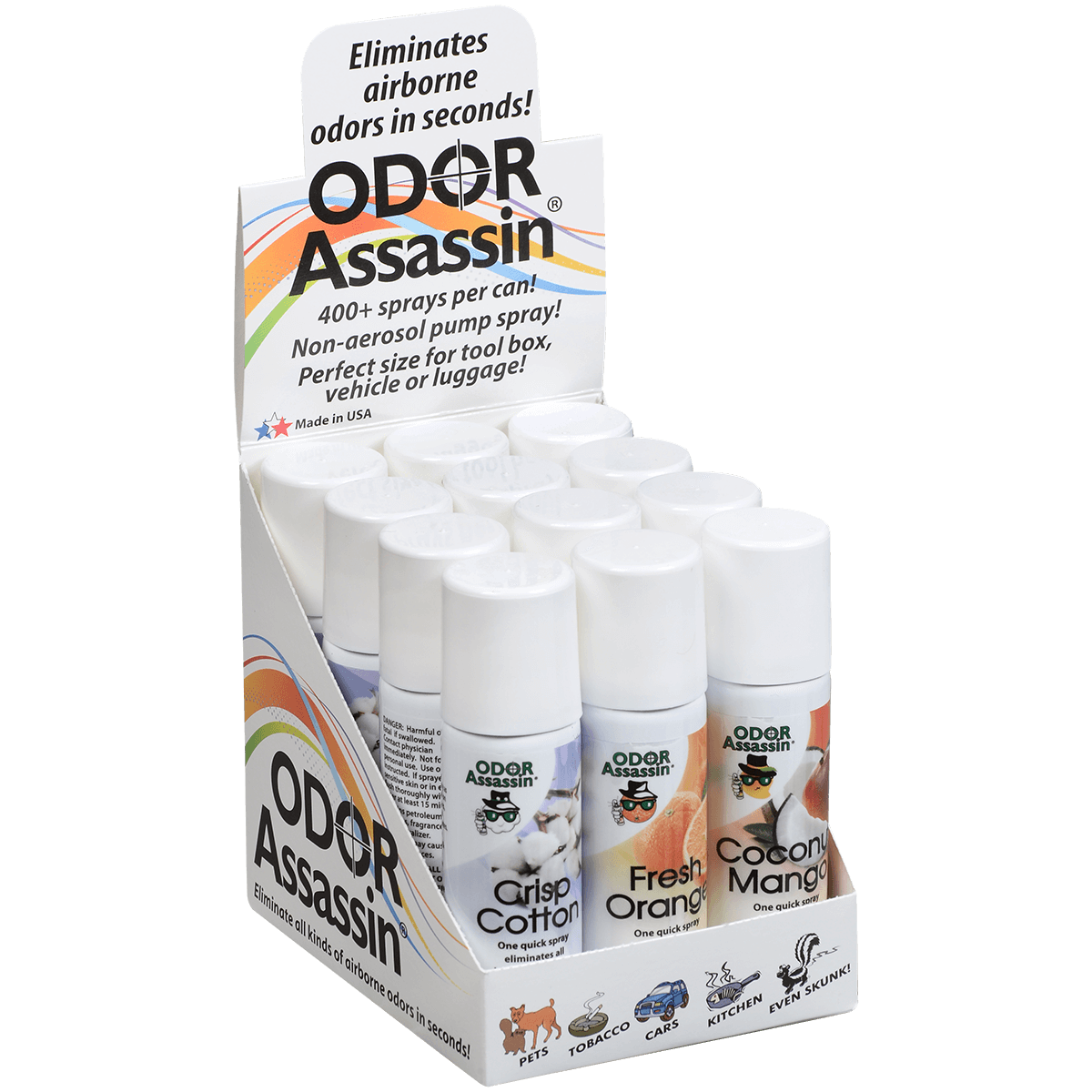 Odor Assassin 2.2Oz Mixed Orange Mango Cotton 12 Ct Display Ordor Eliminator