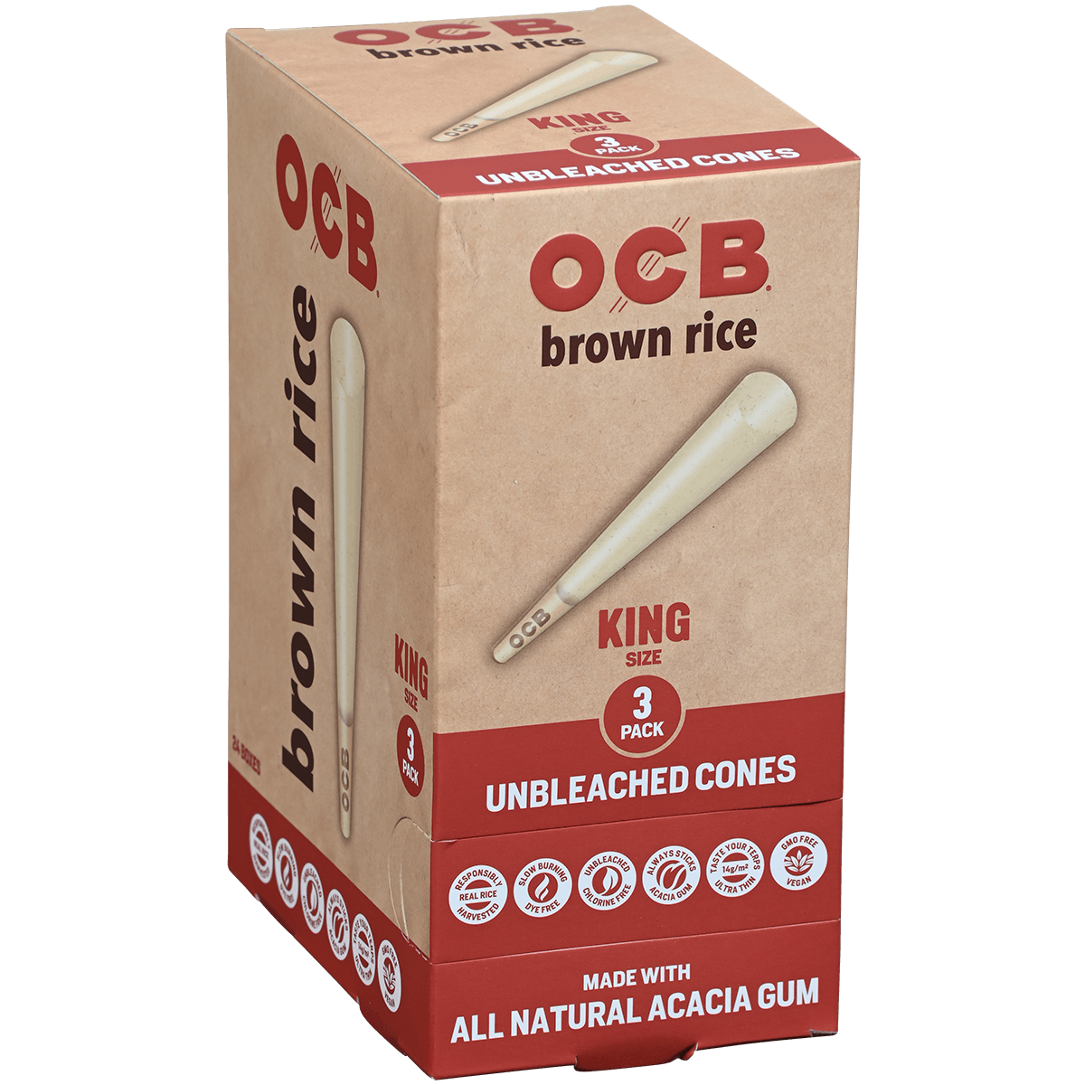 OCB BROWN RICE CONES KING SIZE 24/3 CT.