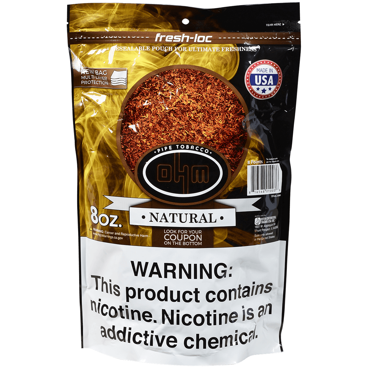 Ohm Pipe Tobacco Natural 8 Oz. Bag
