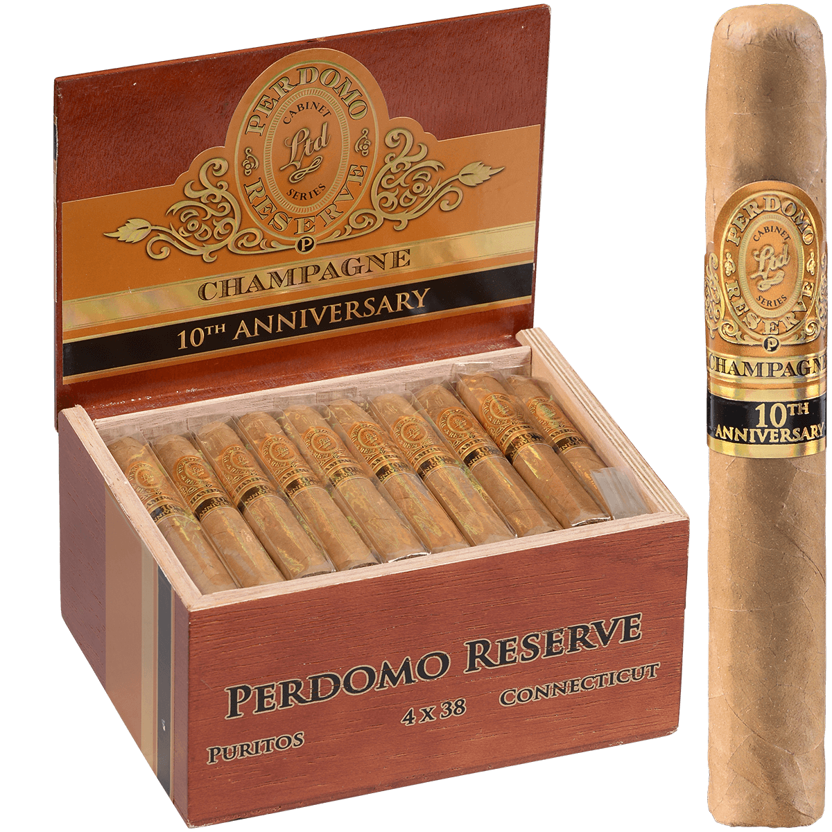 Perdomo 10Th Anniversary Champagne Puritos 50 Ct. Box 4.00X38