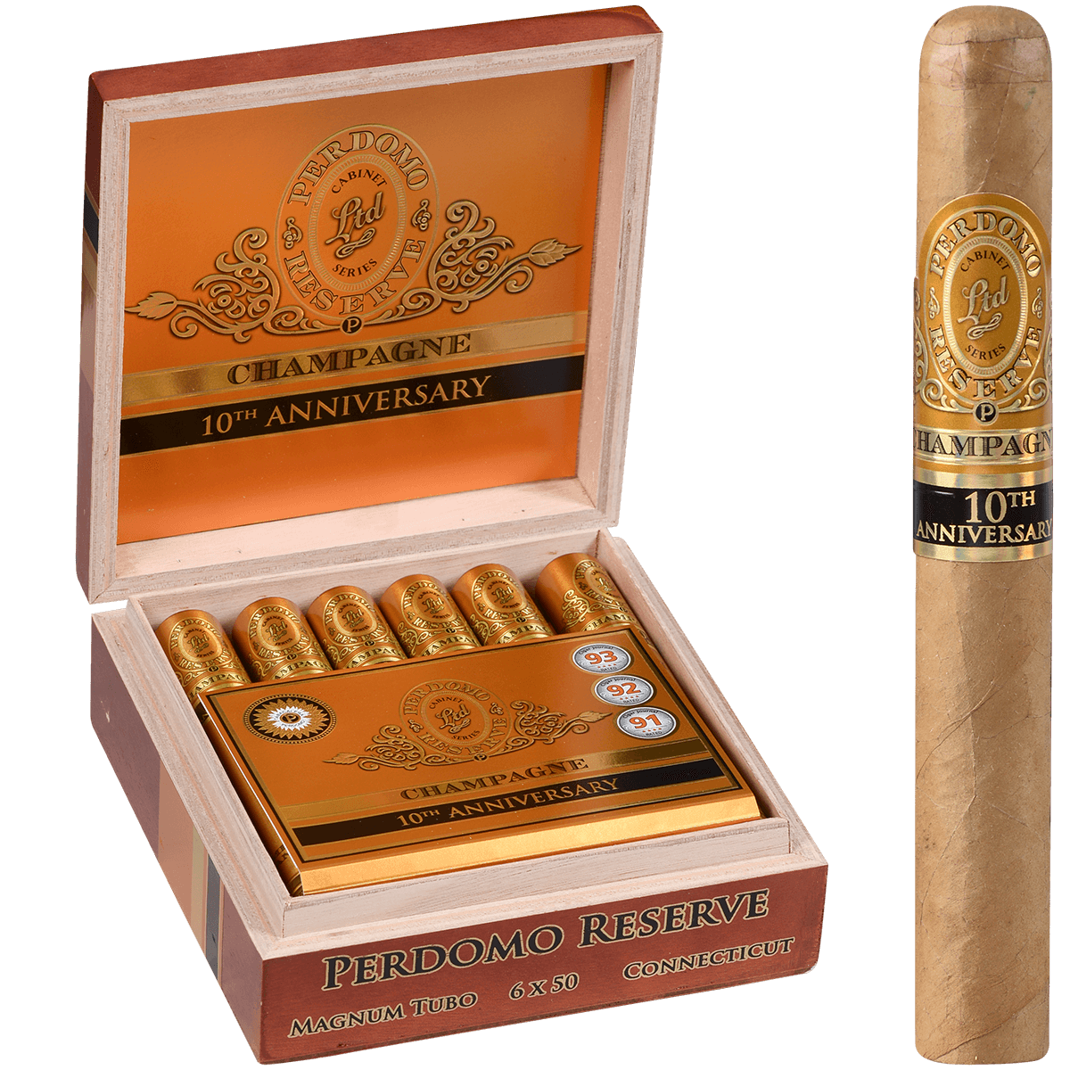 Perdomo 10Th Anniversary Champagne Magnum 50 Tubo 12 Ct. Box 6.00X50