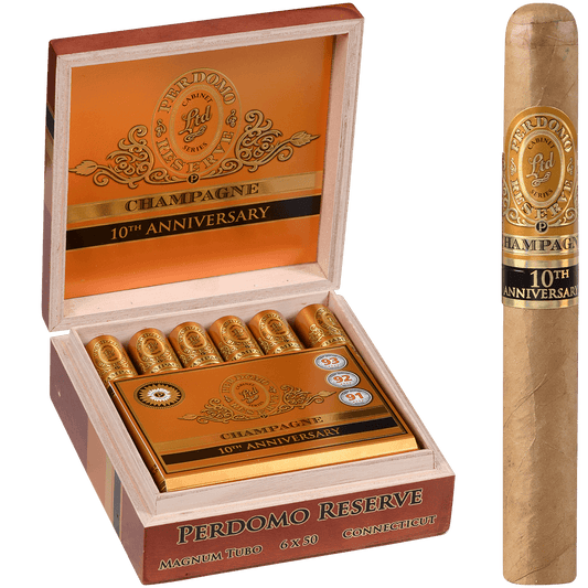 Perdomo 10Th Anniversary Champagne Magnum 50 Tubo 12 Ct. Box 6.00X50