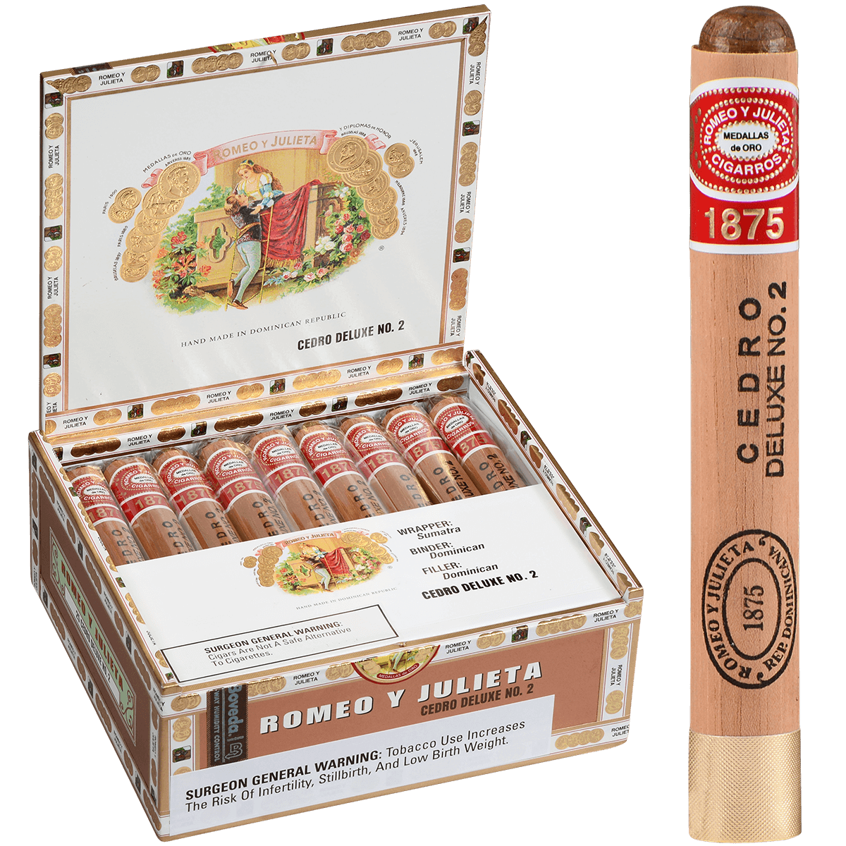 Romeo Y Julieta 1875 Deluxe #1 Glass Tubes Ems 10 Ct. Box 7.00X50