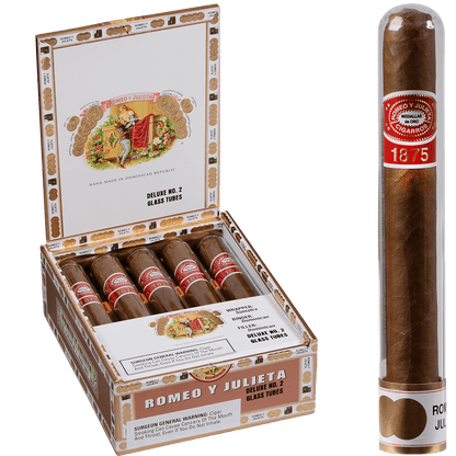 Romeo Y Julieta 1875 Deluxe #2 Glass Tubes Ems 10 Ct. Box 6.00X50