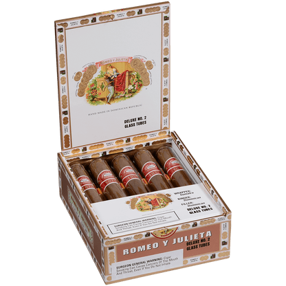 Romeo Y Julieta 1875 Deluxe #2 Glass Tubes Ems 10 Ct. Box 6.00X50