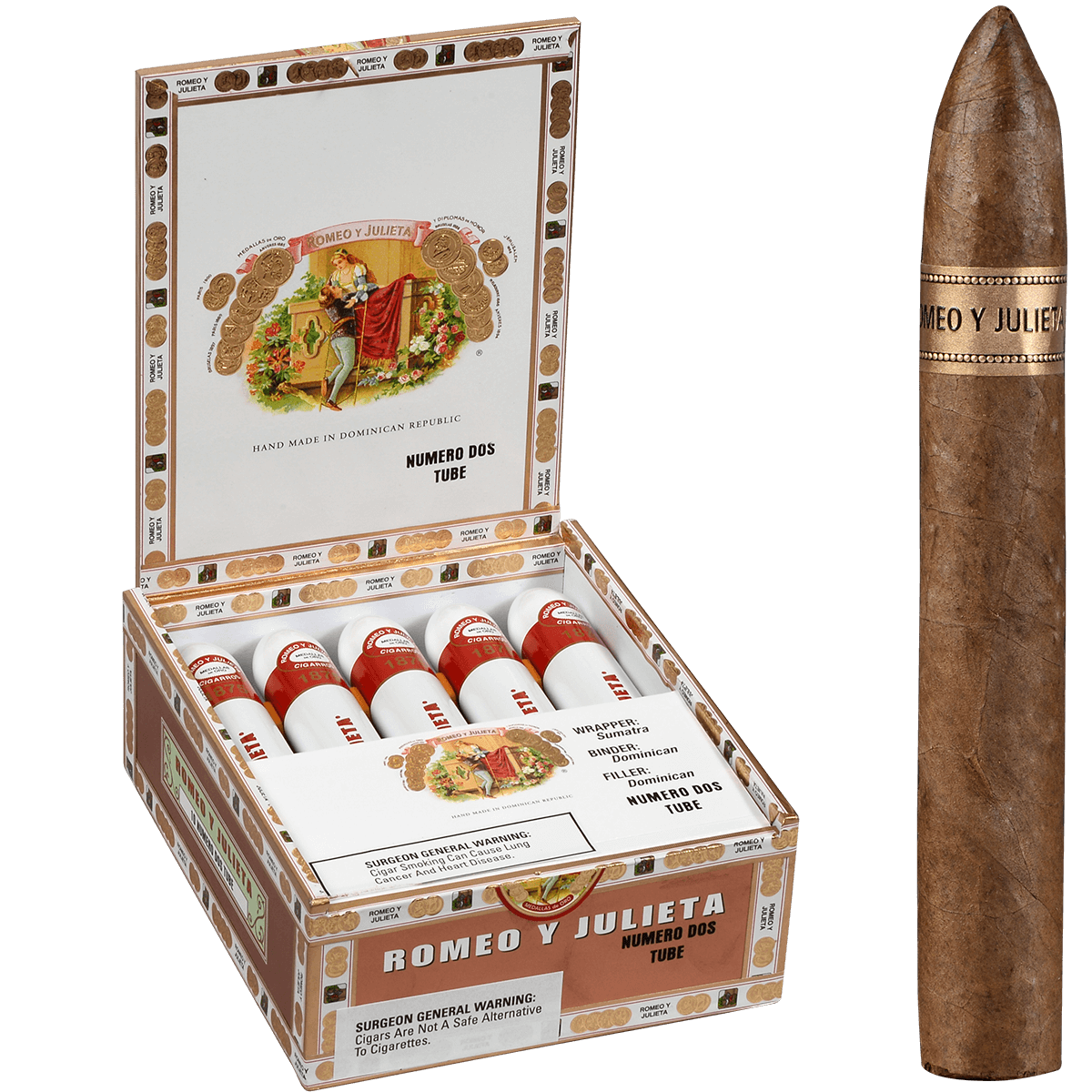 Romeo Y Julieta 1875 Numero Dos Tubos Ems 10 Ct. Box 6.12X52