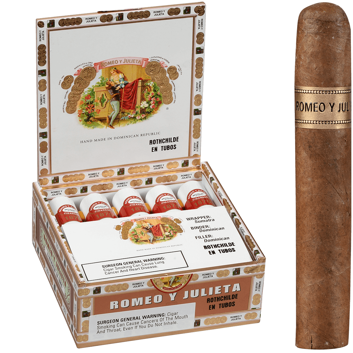 Romeo Y Julieta 1875 Rothschilde Tubos Ems 10 Ct. Box 5.00X50