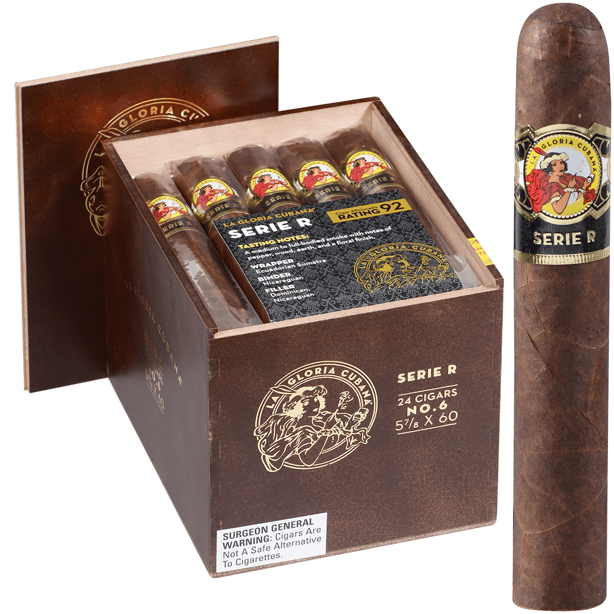 La Gloria Cubana Serie R No. 6 Natural 24 Ct. Box 5.88X60