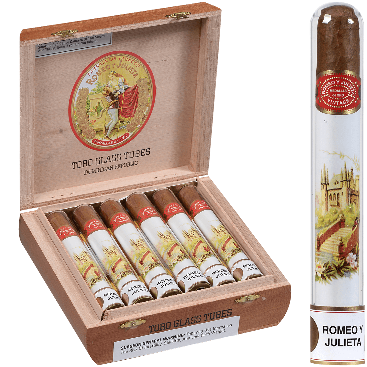 Romeo Y Julieta Vintage Toro Glass Tube 12 Ct. Box 6.00X50