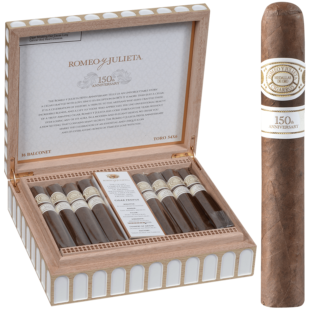 Romeo Y Julieta 150Th Anniversary Balconet 16 Ct. Box 6.00X54