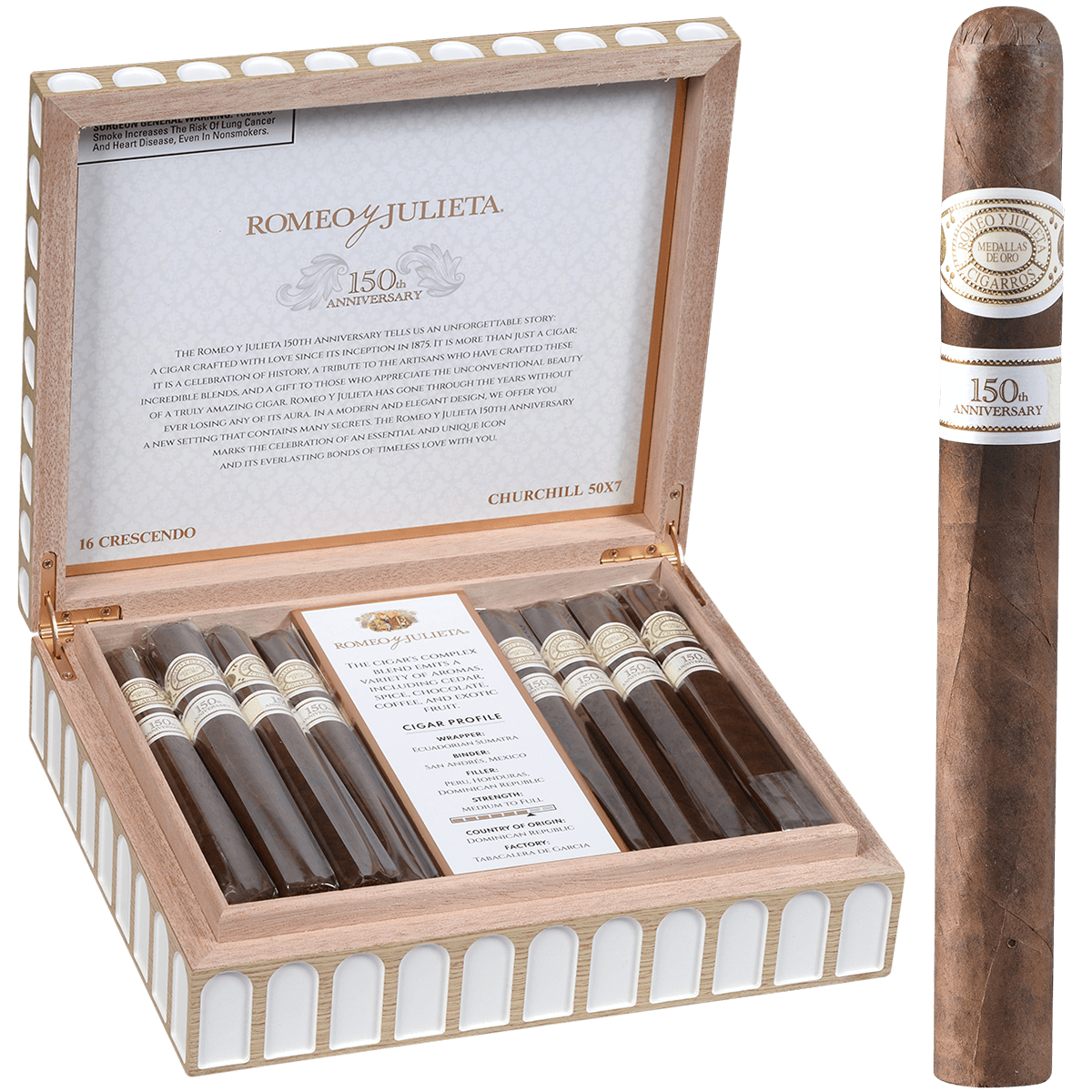 Romeo Y Julieta 150Th Anniversary Crescendo 16 Ct. Box 7.00X50