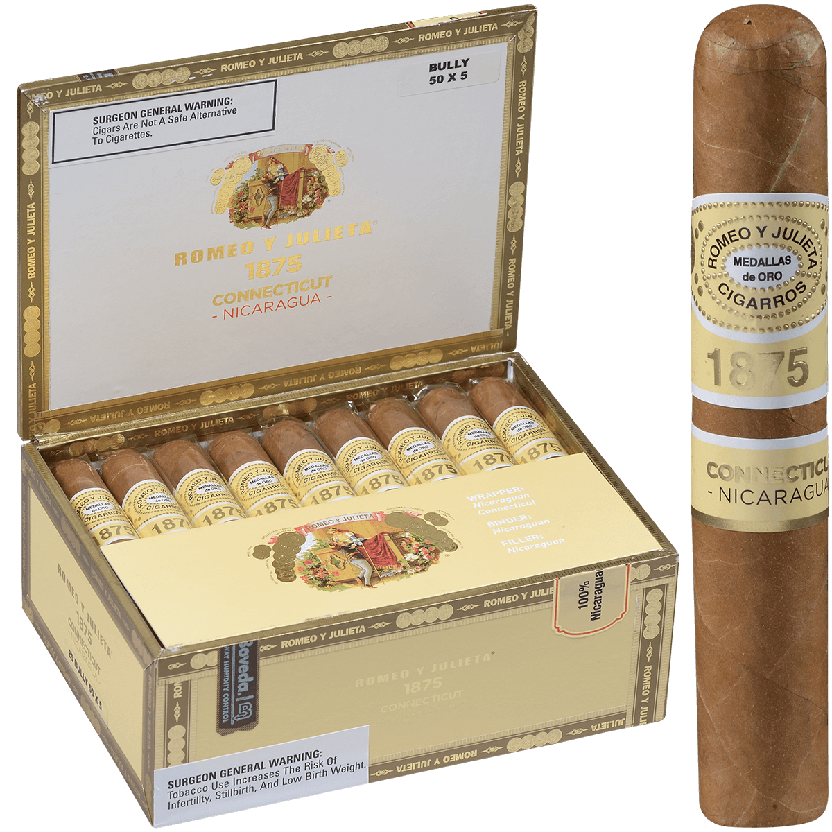 Romeo Y Julieta 1875 Connecticut Nicaragua Bully 25 Ct. Box 5.00X50