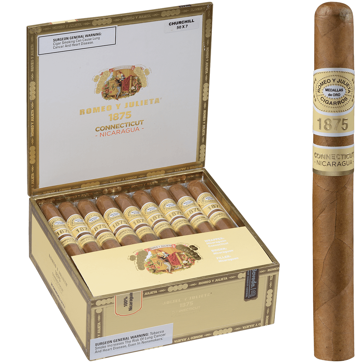 Romeo Y Julieta 1875 Connecticut Nicaragua Churchill 25 Ct. Box 7.00X50