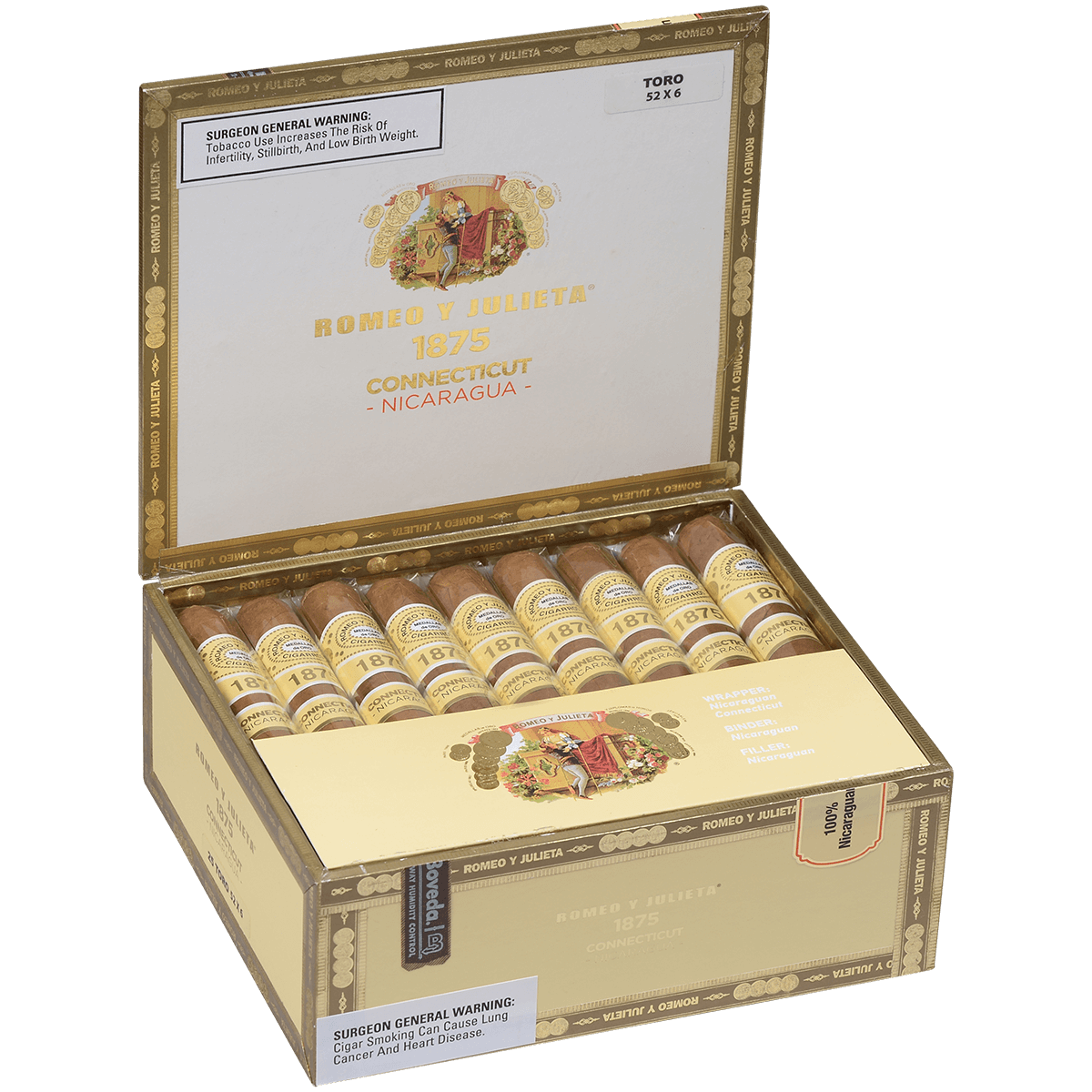 Romeo Y Julieta 1875 Connecticut Nicaragua Toro 25 Ct. Box 6.00X53