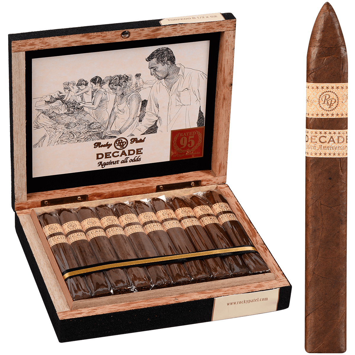 Rocky Patel Decade Box-Pressed Torpedo 20 Ct. Box 6.50X52