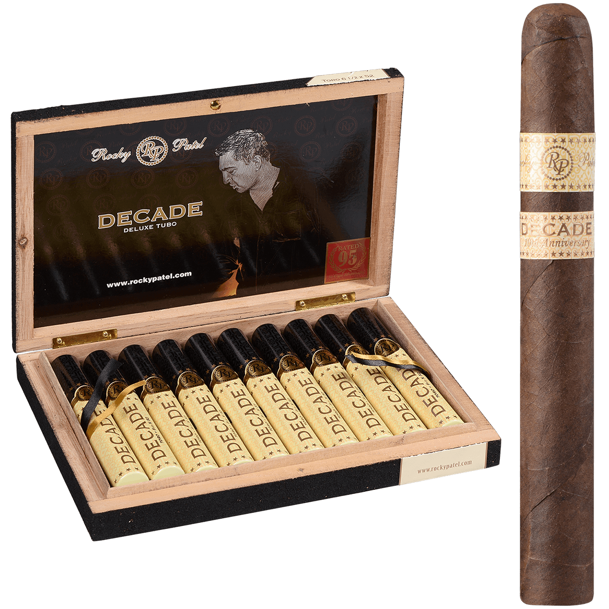 Rocky Patel Decade Box-Pressed Toro Tubos 10 Ct. Box 6.50X52