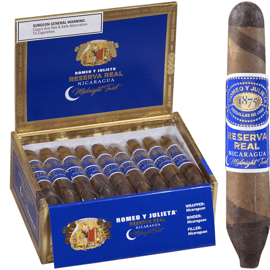 Romeo Y Julieta Reserva Real Nicaragua Midnight Twisted Love Story 25 Ct. Box 4.25X46