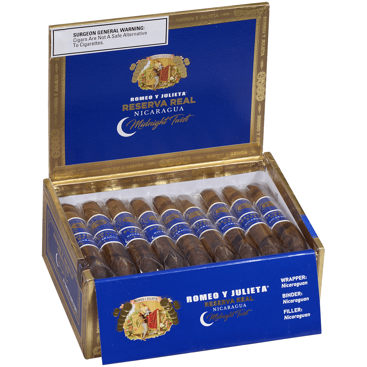 Romeo Y Julieta Reserva Real Nicaragua Midnight Twisted Love Story 25 Ct. Box 4.25X46