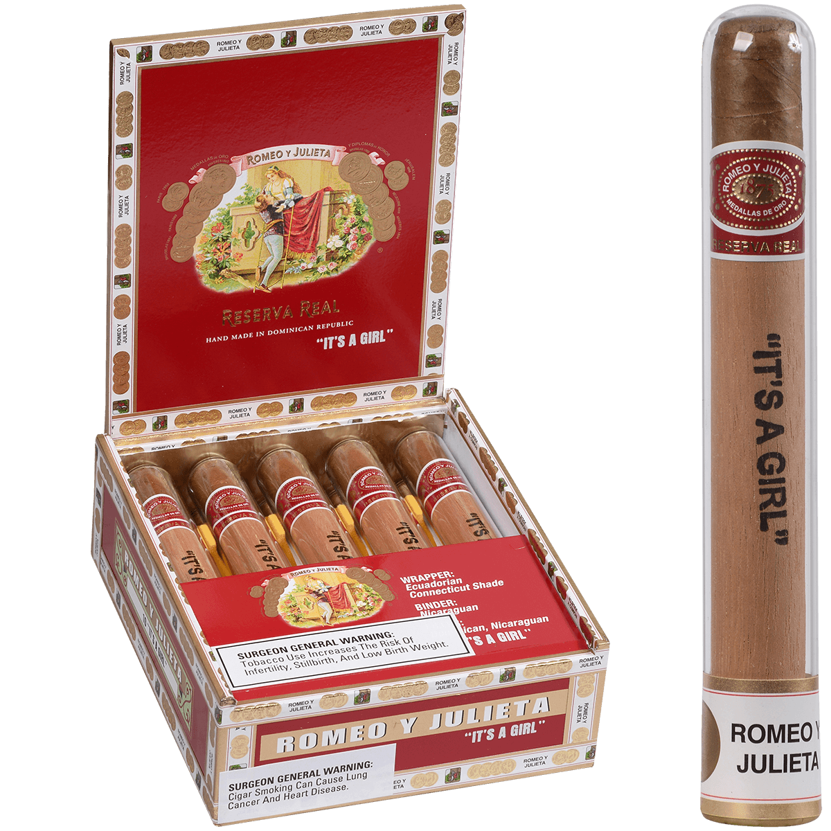 Romeo Y Julieta Reserva Real It'S A Girl Julieta Glass Tubes 10 Ct. Box