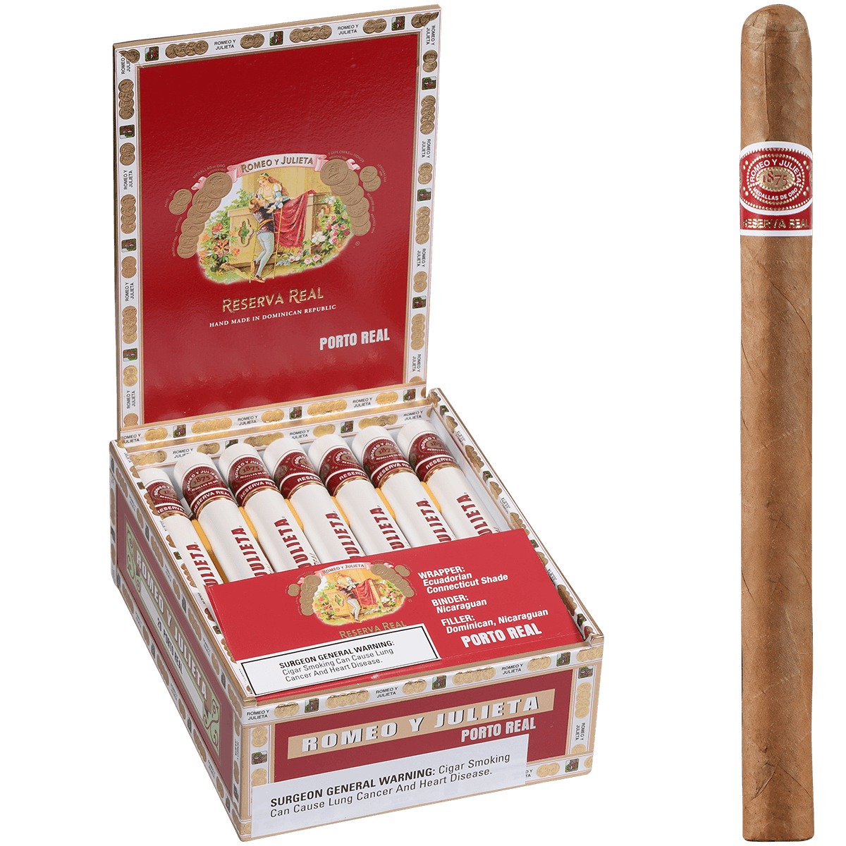 Romeo Y Julieta Reserva Real Porto Real Tubes 20 Ct. Box 7.00X36