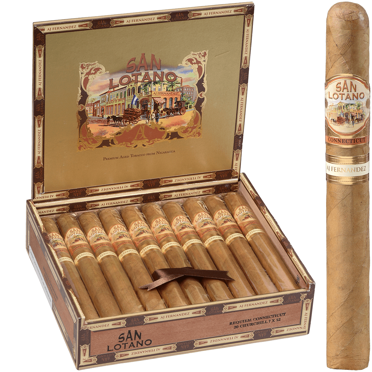 San Lotano Requiem Connecticut By Aj Fernandez Churchill 20 Ct. Box 7.00X52