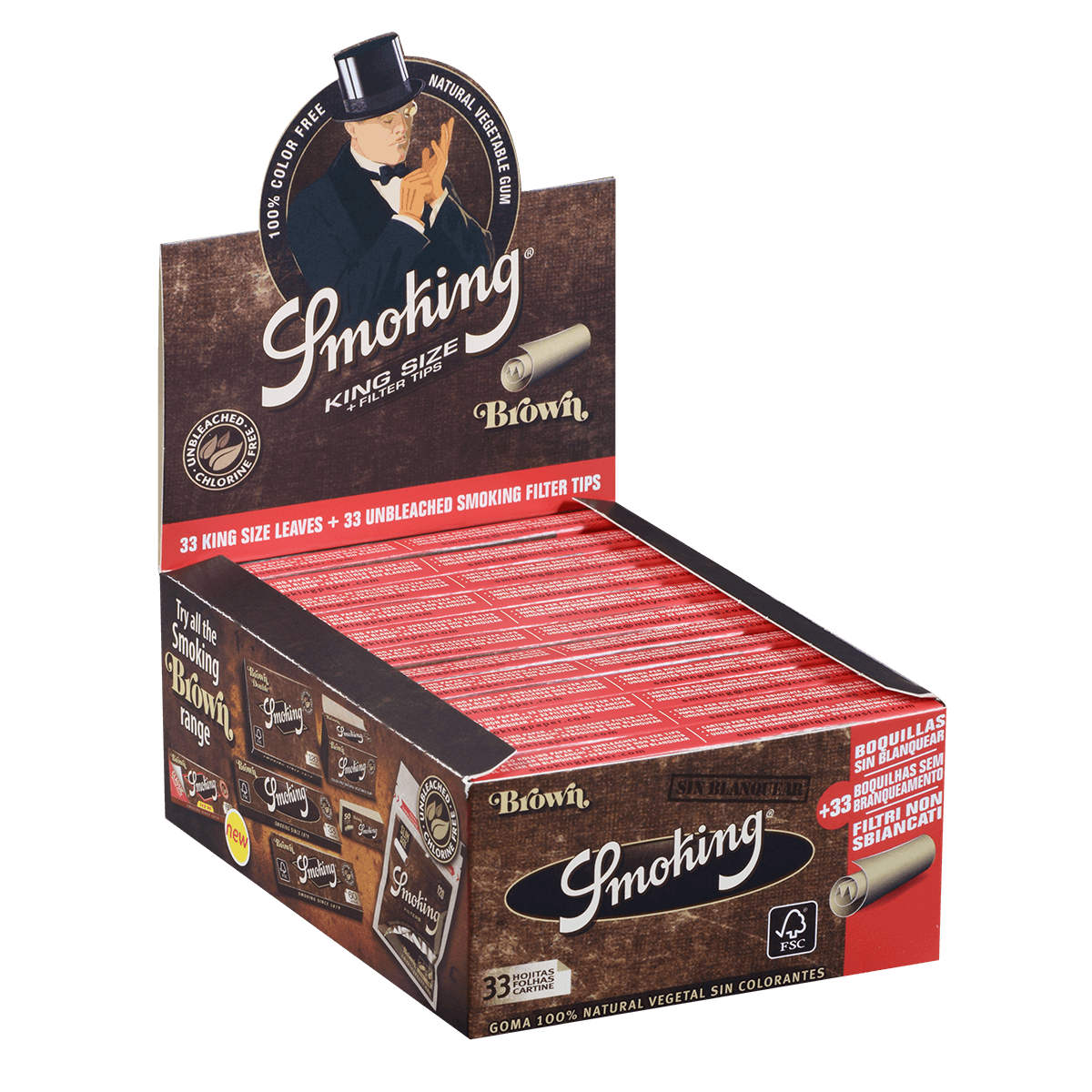 **PAPERS SMOKING KING SIZE BROWN WITH TIPS UNBLEACHED 24/33 CT. BOX