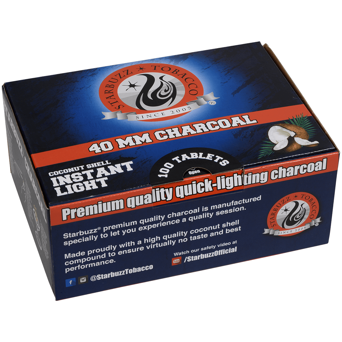 Hookah Charcoal Starbuzz Instant Lighting Tablet 100 Ct. Box 40Mm
